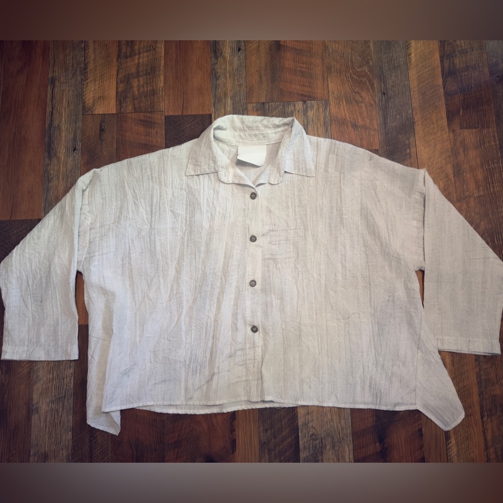 Blanque Swing Button Down Blouse Top Crinkle Boxy… - image 1